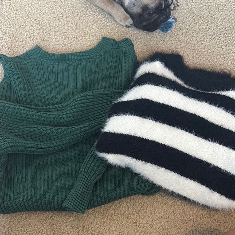 Green and Black Striped Women's Sweater Set